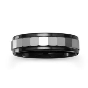 Faceted Tungsten Ring With Black Edge